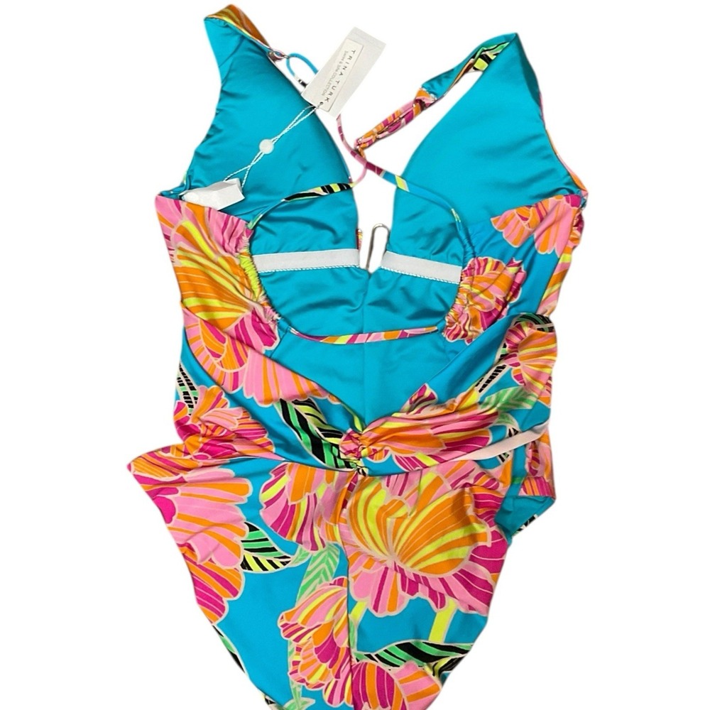 Trina Turk Poppy Belted Plunge One Piece Swimsuit Women's 12 NWT Tropical Beachy - Picture 12 of 15